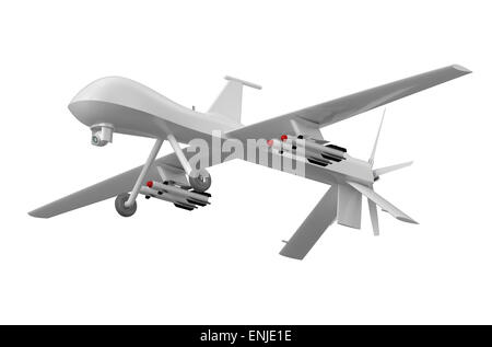 Drone Predator militaire isolé sur fond blanc Banque D'Images