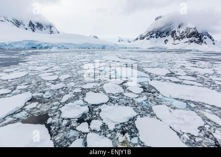 Des blocs de glace s'étouffer les eaux du Canal Lemaire, l'Antarctique, régions polaires Banque D'Images