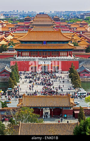 La Cité Interdite à Beijing à la prise du sud du point de vue du Parc Jingshan, Beijing, China, Asia Banque D'Images