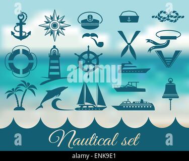 Marine nautique icons set Illustration de Vecteur