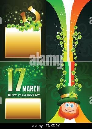 Vector set de saint Patrick's day background illustration de leprechaun et Horseshoe avec sapce pour votre texte Illustration de Vecteur