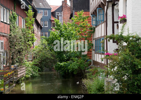 Canal, petite Venise, vieille ville, Wolfenbuettel, Basse-Saxe, Allemagne Banque D'Images