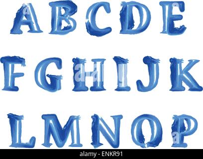 Aquarelle bleu manuscrites alphabet de chiffres et de symboles. Vector Illustration de Vecteur