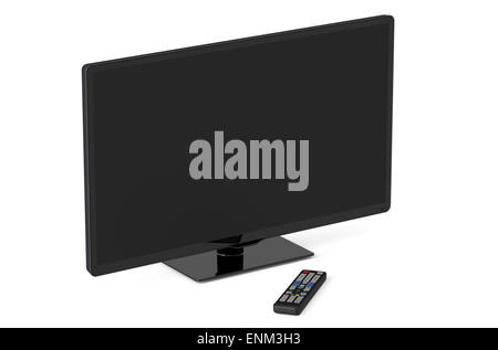 Télévision et télécommande isolé sur fond blanc Banque D'Images