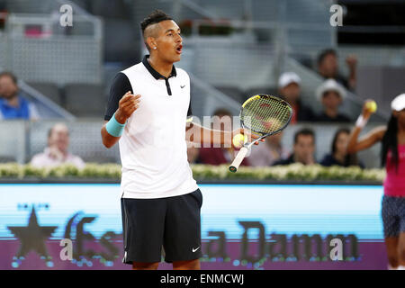 Nick Kyrgios (AUS), 6 mai 2015 - Tennis : Nick Kyrgios de l'Australie pendant singls deuxième tour contre Roger Federer de la Suisse sur l'ATP World Tour Masters 1000 Mutua Madrid Open Tennis Tournament à la Caja Magica de Madrid, Espagne, le 6 mai 2015. (Photo de Mutsu Kawamori/AFLO) Banque D'Images