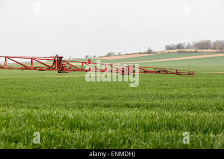 La pulvérisation des herbicides sur le champ vert Banque D'Images