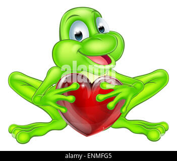 Une illustration d'une grenouille cute cartoon mascot character holding forme de coeur Banque D'Images