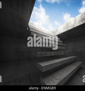 Flying stairway to heaven, vide abstrait concret sombre illustration 3d arrière-plan intérieur Banque D'Images