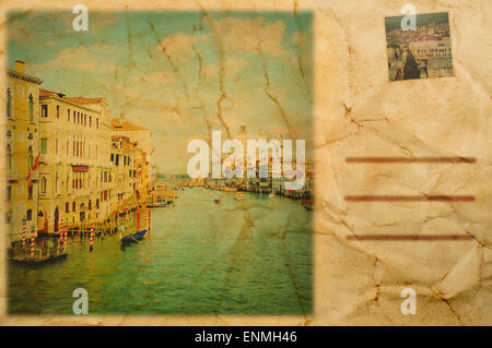 Composition simulant une carte postale vintage de Venise, Italie Banque D'Images