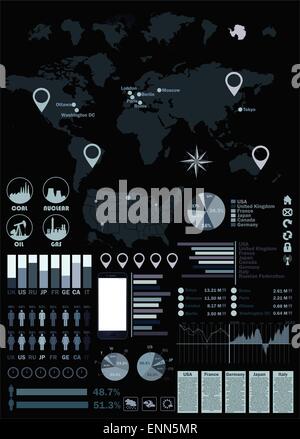 Carte du monde et monde l'infographie Illustration de Vecteur