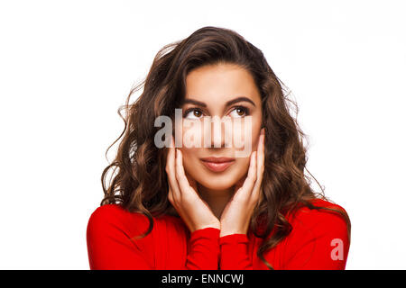 Close up portrait of young smiling woman with curly hair Banque D'Images