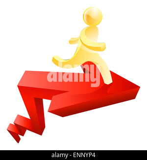 Illustration conceptuelle d'un homme qui court sur les touches d'or Banque D'Images