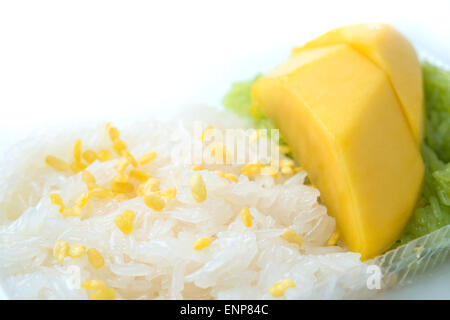 Avec Mango sticky rice, dessert thaïlandais Banque D'Images