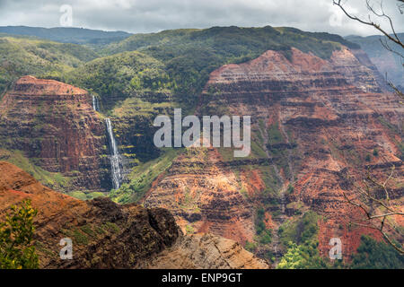 Waipoo Falls gouttes 800 pieds au fond de Waimea Canyon sur Kauai, Hawaii Banque D'Images