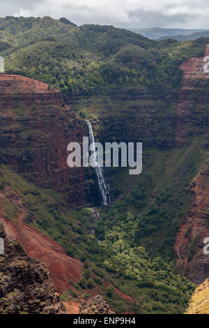 Waipoo Falls gouttes 800 pieds au fond de Waimea Canyon sur Kauai, Hawaii Banque D'Images