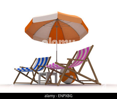 Chaises de plage et de Beach Ball Banque D'Images