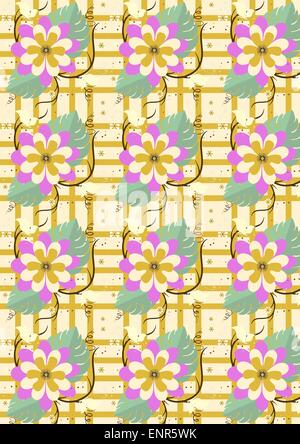 Arrière-plan avec fleurs et papillons jaune Illustration de Vecteur