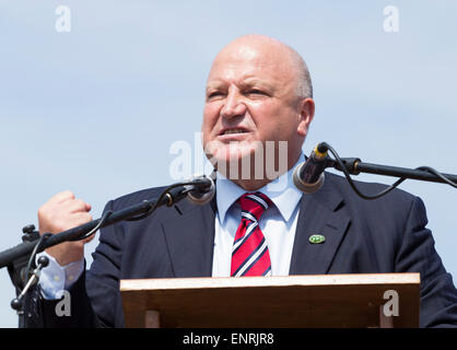 Bob Crow (13 juin 1961 - 11 mars 2014) l'ancien secrétaire général du syndicat RMT lors du Gala 2013 des mineurs de Durham Banque D'Images