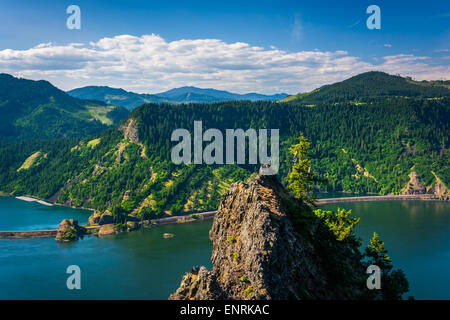 Vue sur le fleuve Columbia de Mitchell Point, Columbia River Gorge, Oregon. Banque D'Images