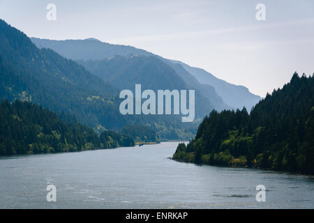 Vue sur le fleuve Columbia, à Cascade Locks, Oregon. Banque D'Images