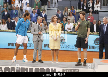 Madrid, Espagne. 10 mai, 2015. La Reine Sofia d'Espagne assiste à la Mutua Madrid Open finales. Andy Murray de Grande-bretagne gagner sur Rafael Nadal en finale de l'Espagne pendant neuf jours de la Mutua Madrid Open Tennis Tournament à la Caja Magica le 10 mai 2015 à Madrid, Espagne. Crédit : Jack Abuin/ZUMA/Alamy Fil Live News Banque D'Images