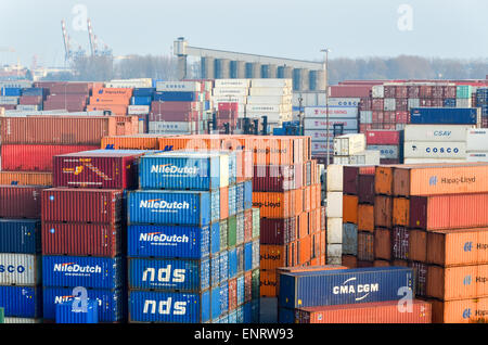 Des piles de conteneurs dans le port de Rotterdam, Pays-Bas Banque D'Images