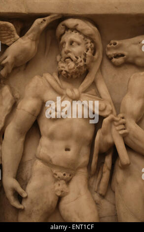 Sarcophage romain. 240-250 AD. Les travaux d'Hercule. Collection Ludovisi. Détail Heracles. Musée National Romain. P. Altemps. Banque D'Images