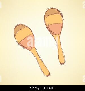 Maracas mexicaine croquis de style vintage, vector Illustration de Vecteur