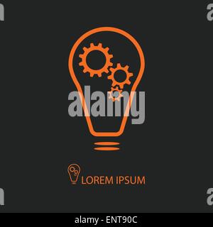 Ampoule Orange avec roues dentées sur noir Illustration de Vecteur
