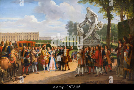 ActiveMuseum 0006142.jpg / Louis XIV pour assister à l'inauguration de la statue de "illon, de Cortone' par Puget dans le parc de Versailles 04/12/2013 - Collection / 19e siècle / Active Museum Banque D'Images