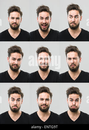 Jeune homme avec différentes expressions du visage numérique de l'image composite. Banque D'Images