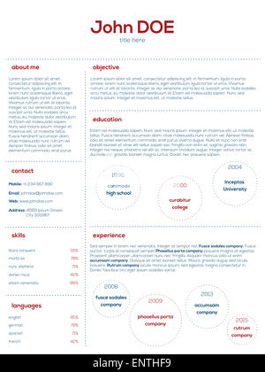 Cv moderne simpliste curriculum vitae cv design en rouge et bleu Banque D'Images