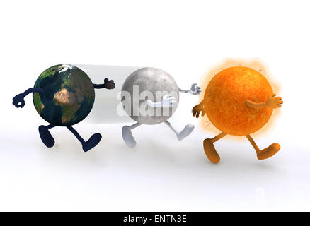 Le monde, la lune et le soleil, eclipse concept, 3d illustration Banque D'Images