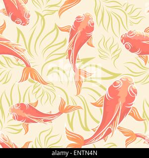 Modèle transparent avec des poissons et des algues. Illustration de Vecteur