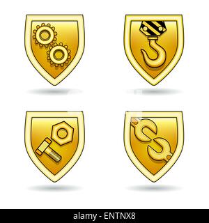 Vector set de boucliers d' or avec des éléments industriels Illustration de Vecteur