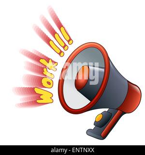 Vector illustration humoristique de megaphone icon et crier le mot travailler Illustration de Vecteur