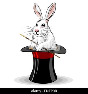 Illustration de lapin au chapeau magique dessiné dans un style cartoon Illustration de Vecteur