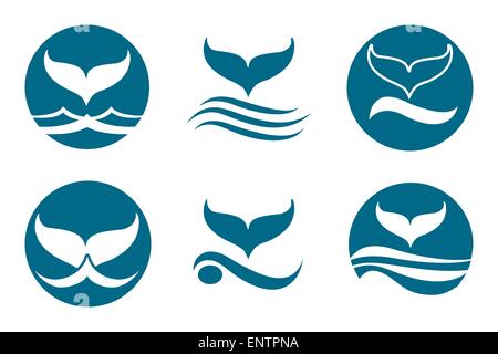 Whale tail logo monochrome set. Isolé sur fond blanc. Illustration de Vecteur