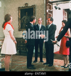 La Reine, le Prince Philip, le Prince Charles et le président Nixon. 1969. Banque D'Images