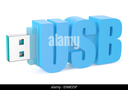 Light blue flash USB 3.0 ss isolé sur fond blanc Banque D'Images