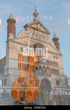 La majestueuse cathédrale de Crémone en double exposition Banque D'Images