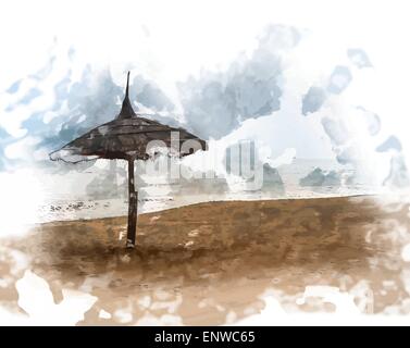 Scène simple avec parapluie de paille Illustration de Vecteur