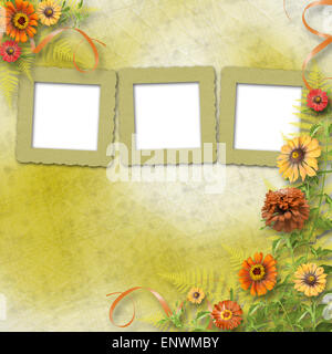 Carte multicolore pour les messages ou invitations avec bouquet de fleurs Banque D'Images