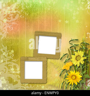 Carte multicolore pour les messages ou invitations avec bouquet de fleurs Banque D'Images