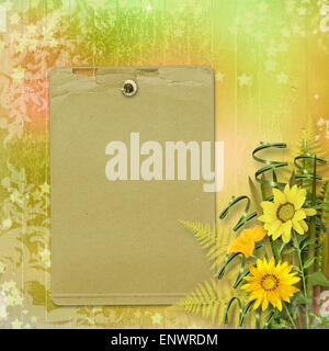 Carte multicolore pour les messages ou invitations avec bouquet de fleurs Banque D'Images