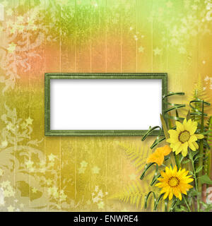 Carte multicolore pour les messages ou invitations avec bouquet de fleurs Banque D'Images