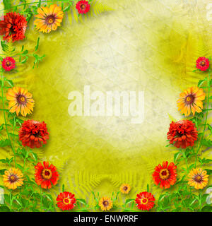 Carte multicolore pour les messages ou invitations avec bouquet de fleurs Banque D'Images