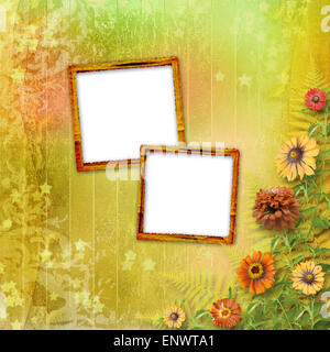 Carte multicolore pour les messages ou invitations avec bouquet de fleurs Banque D'Images