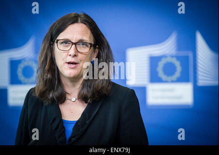 Bruxelles, Bxl, Belgique. 12 mai, 2015. MalmstrÃ¶m Cecilia, commissaire européen pour le commerce tient une conférence de presse après la réunion bilatérale lors du siège de la Commission européenne à Bruxelles, Belgique le 12.05.2015 par Wiktor Dabkowski Wiktor Dabkowski/crédit : ZUMA Wire/Alamy Live News Banque D'Images