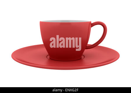 Tasse et soucoupe en céramique rouge isolé sur fond blanc Banque D'Images